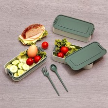 Leaf Shop 3 Katlı Beslenme Kutusu Yemek Taşıma Kabı Kaşık - Çatallı Sefer Tası Beslenme Seti G-770 (Yeşil)