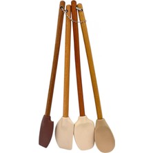 Leaf Shop 4 Adet 4 Renk Ahşap Saplı Pastel Renkli Isıya Dayanıklı Silikon Spatula Seti Mutfak Seti Renkli Kaşık Spatula Pastel Renkler