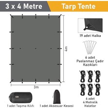 Leaf Shop Tarp Gölgelik Tente, Taşınabilir Örtü Branda Çok Işlevli Outdoor Açık Hava Kamp Seyahat Tente Branda Güneşlik Karavan Tente Yan Çadır Gölgelik - 300X400 cm - Gri