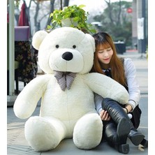 Leaf Shop Hediye- 160 cm Ithal Kumaş Papyonlu Dev Boy Peluş Ayı Beyaz