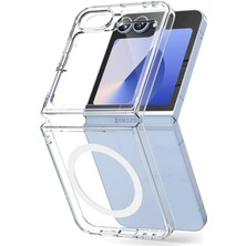 Leaf Shop Aksesuar Samsung Galaxy Z Flip 6 Için Magsafe ile Uyumlu Arka Kısmı Şeffaf Kenarları Silikon Yapılı Güçlendirilmiş Mıknatıslı Wireless Kablosuz Şarj Destekli Kılıf