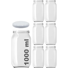 Leaf Shop 1000 ml Konserve Kavanoz Metal Kapaklı Şeffaf Cam 1000 cc Paşabahçe 6 Adet (Beyaz Kapak)
