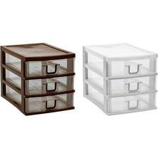 Leaf Shop 3 Gözlü Plastik Çekmeceli Takı Bileklik Evrak Organizer - AL3703 (Beyaz)