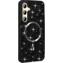 Misda Store Galaxy ile Uyumlu S24 Fe Kılıf Pırlanta Tasarımlı M-Safe Şarj Özellikli Zore Mozaik Silikon Kapak Siyah