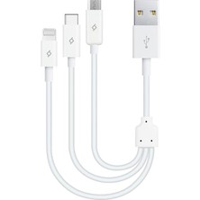 Misda Store Alumicable Mini Trio Lightning Micro USB 30CM Şarj Kablosu, Beyaz