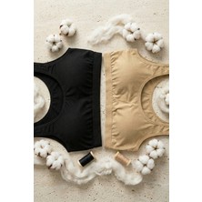 Underwear Bodyway 2'li Set Kalın Askılı Pamuklu Penye Büstiyer - Telsiz Balensiz Yarım Atlet Sporcu ve Uyku Sütyeni - Büyük Beden