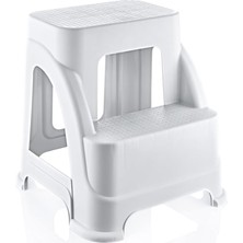 Misda Store Iki Basamaklı Kaymaz Büyük Boy Tabure - 120 kg Taşıma Kapasiteli - Basamaklı Tabure - Sert Plastik (Beyaz)