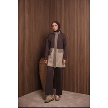 Zg Fashion Kadın Bej ve Kahverengi Scuba Kumaş Ikili Takım