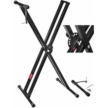 Misda Store KS-04D Çift Profilli 7 Kademeli Üst Segmen Org Sehpası Standı Ayağı (Sabitleme Kayışlı)