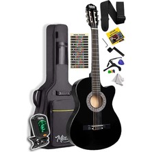 Misda Store CG-390BK-XBAG Siyah Klasik Gitar 4/4 Sap Ayarlı Kesik Kasa Full Set (Çanta Tuner Askı Capo Metod Pena)