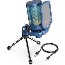 Misda Store Ampligame A6V Yayıncı - Oyuncu - Gamer - Podcast - Youtuber Rgb USB Mikrofon (Mavi)