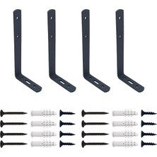 Misda Store 4-Ad Hafif Yük Modern Çelik Raf Altı Ayak Mat Siyah - Metal Raf Tutucu Destek Aparatı - Dekoratif L Konsol Demiri - Demir Raf Ayağı (Mat Siyah, 165 Mm)