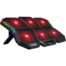 Misda Store 6 Fanlı Rgb Işıklı Dijital Ekranlı Laptop Soğutucu Stand, 7 Kademeli Yükseklik Ayarlı Süper Soğutucu Stand