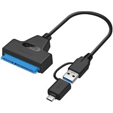 Leaf Shop 0442 2in1 USB 3.0 Type-C To 2.5 Inç Sata HDD SSD Çevirici Dönüştürücü Sata–usb 3.0 / Type-C Kablo (2.5 Inç Hdd/ssd Uyumlu) Toplam Uzunluk: 30 cm Yüksek Hızlı Veri Aktarımı (5 Gbps)
