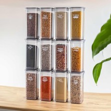 Leaf Shop 432-GR 12 Li Etiketli Kare Un Erzak Bakliyat Saklama Kabı Takımı 1.90 Lt - Gri