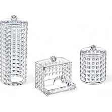 Leaf Shop Diamond 3'lü Set Makyaj Organizer Banyo Düzenleyici Pamukluk Seti, Pamuklu Kulak Çubuğu Organizeri, Makyaj Pamuk Organizeri