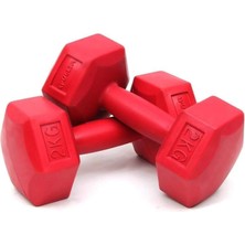 Misda Store Unisex Plastik Altıgen Dambıl 2 Adet x 2 kg Ds 1200, Kırmızı