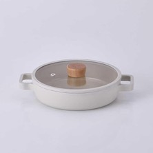 Leaf Shop Fika Alüminyum Bej Cam Kapaklı Döküm Sahan 22 cm