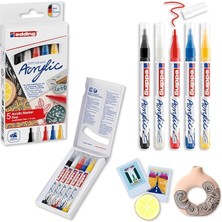 Misda Store 5300 Akrilik Markör 5'li Set, Temel Renkler, 5 Akrilik Boya Kalemi Seti, Ince Yuvarlak Uç 1-2 mm