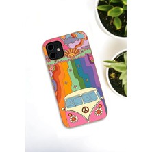 Leaf Shop Sevimli Karavan Desenli Premium Silikonlu Somon Lansman Telefon Kılıfı iPhone 11 ile Uyumlu Pembe