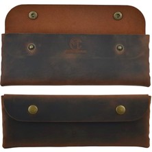 Leaf Shop Yapımı Kalemlik Hakiki Deri, Deri Küçük Kalem Kutusu – Iş, Ofis, Okul Aksesuar Tutucu, Klasik ve Minimal El Yapımı Tasarım Vintage Kalemlik (Taba)