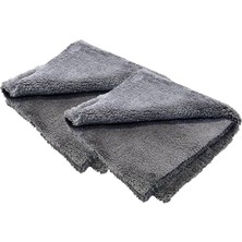 Leaf Shop - Pasta Cila Wax Parlatma Havlusu, Mikrofiber Peluş Oto Araba Temizlik Cilalama Bezi, Kenarsız Lazer Kesim Araba Detaylandırma Havlu 40X40 cm - 2'li Paket (Gri)