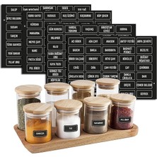 Misda Store Baharatlık Etiketleri - Kendinden Yapışkanlı - 140 Adet Çıkartma Baharat Etiketleri - Suya Dayanıklı - Siyah Baharat Kutuları Etiketleri