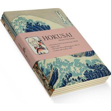 Leaf Shop Mount Fuji Series I - A6, Hokusai 4'lü Defter Seti I, Çizgisiz, Toplam 192 Sayfa, Her Biri 48 Sayfa, Tel Dikiş, Esnek Kapak, Oval Kenar, Tuval Doku, 60 Gram, Sarı Krem Renk