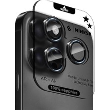Misda Store iPhone 15 Pro / 15 Pro Max ile Uyumlu Orijinal Safir Cam (%99.9 Saflıkta Gerçek Safir) Cihazın Kendi Lensleri ile Aynı Materyal Lens Koruyucu Kamera Camı (Siyah)