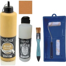 Misda Store Mobilya Boyası-Cadence Multisurface H-013 Amber 500ML Ultimate Vernik Mat 250ML Saten Rulo Set Amber Tek Ebat