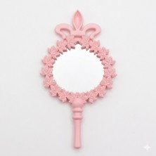 Ceyyiz Kına Gecesi Hediyelik Pembe Çiçekli Plastik El Aynası - 5x10.5 cm (10 Adet)