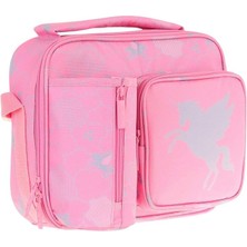 Misda Store Kız Çocuk, Pembe, Bulut Desenli Isı Yalıtımlı Üç Bölmeli (Matara Cepli) Okul Beslenme Çantası L7218