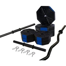 Misda Store Spor 60 KG(150 Cm) Düz Bar + Z Bar Dambıl Ağırlık Halter Full Set Mavi Kapaklı