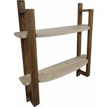 Iterra Masif Ahşap 2 Katlı Duvar Rafı - Ceviz & Çam Kontrastlı Kavisli Mutfak ve Banyo Rafı - 65X68 cm