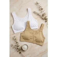 Underwear Bodyway 2'li Set Kalın Askılı Pamuklu Penye Büstiyer - Telsiz Balensiz Yarım Atlet Sporcu ve Uyku Sütyeni - Büyük Beden