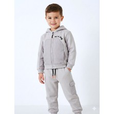 Hype Erkek Çocuk Eşofman Takım 4-8 Yaş 7735 Cepli Gri Kapüşonlu Rahat Tasarım