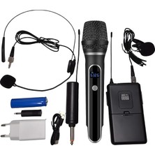 Misda Store Kablosuz Mikrofon Seti – Vhf 220–270 Mhz Wireless El Mikrofonu ve Kafa Mikrofonlu Verici, 6.3 mm Çıkışlı, 30–50 Metre Çekim | Wn-07