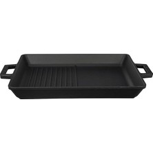 Misda Store Metal Döküm Izgara Tava, Metal Kulplu, 26X32CM, Siyah