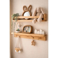 Nowella Home Masif Ladin Doğal Ahşap Duvar Rafı 40X13X13 cm – Çocuk Odası Rafı