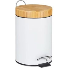 Misda Store Home Bambu Kapaklı Metal Çöp Kovası – Hidrolik Sistemli Yavaş Kapanma Özellikli, Pedallı, Banyo ve Mutfak Için Şık ve Fonksiyonel Tasarım (Beyaz, 3 Litre)