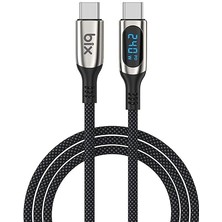 Misda Store BXCC243 Type-C To Type-C 240W 480MBPS E-Marker Çip Dijital Ekran Göstergeli Örgülü Şarj ve Data Kablosu 1 Metre