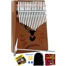 Misda Store KLX-880 Hakiki Ağaç Kalimba Geyik Desenli Ahşap Full Set 17 Çelik Tuşlu