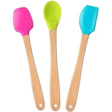 Misda Store Indigo 3'lü Renkli Bambu Saplı Silikon Spatula Seti Uzun 26CM