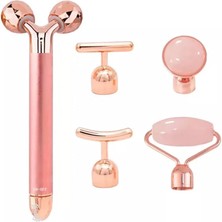 Misda Store Vogue 3D Yüz Masaj Silindiri, 5 Başlıklı, Rose Quartz Titreşimli Cilt Bakım Cihazı, Profesyonel