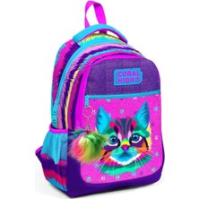 Misda Store High Üç Gözlü Kız Çocuk Ilk ve Orta Okul Çantası - Mor Kedi