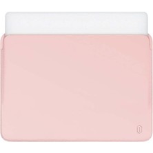 Misda Store Skin Pro Laptop Çantası Kılıfı MacBook Air 13.6 M2 M3 M4 ve Pro 14.2 M1 M2 M3 M4 Uyumlu Deri Ultra Ince Zarf Tipi Pembe