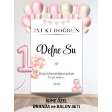 Isimli Kız Çocuk Konseptli Balonlu Doğum Günü Duvar Brandası 40 Balon ve Yaş Balonlu Arkaplan Seti