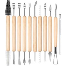 Misda Store Seramik Kil Çömlek Şekillendirici Ahşap Saplı 11 Parça 1 Paket Seramik Modelaj Oyma ve Temizleme Seti