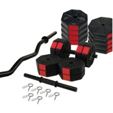 Misda Store Spor 60 kg Z Barlı Dambıl - Ağırlık - Halter - Vücut Geliştirme Seti Kırmızı Kapaklı