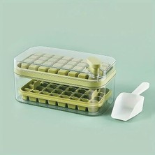 Misda Store 2 Katlı Buz Kalıbı Saklama Kabı Seti, Kürekli, 64 Bölmeli (Yeşil)